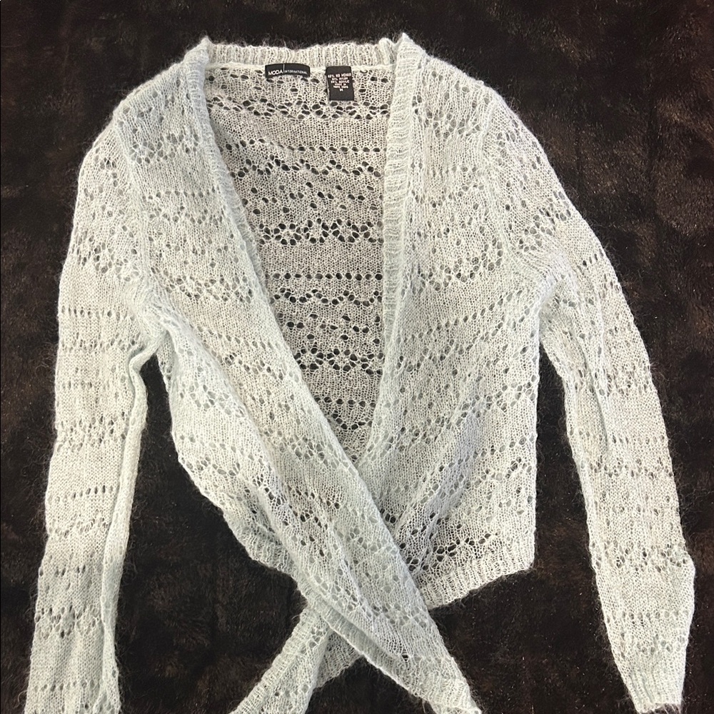Moda International Light Blue Open Knit Wrap Cardigan